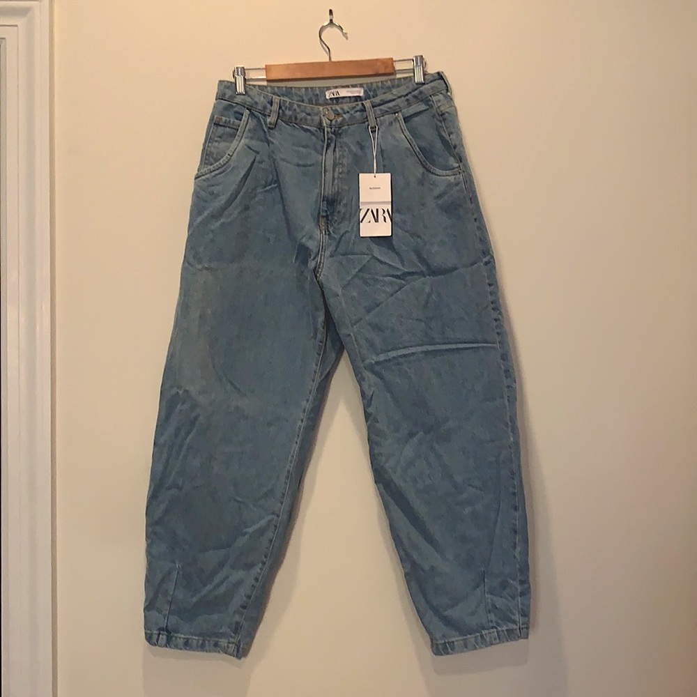 Zara NWT Slouchy Balloon Boyfriend Jeans washed denim sz 42 US 10